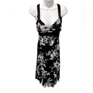 Y2K Black Floral Fairy Slip Halter Dress M Black Whimsy Goth Gypsy Whimsical